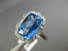 LARGE 4.56CT DIAMOND & AAA BLUE TOPAZ 14KT WHITE GOLD CUSHION FILIGREE FUN RING