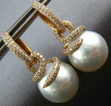 LARGE 1.54CT DIAMOND & AAA SOUTH SEA PEARL 18KT ROSE GOLD SWIRL HANGING EARRINGS