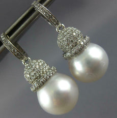 LARGE 1.01CT DIAMOND & AAA SOUTH SEA PEARL 18KT WHITE GOLD PAVE HANGING EARRINGS