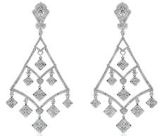 LARGE 8.26CT DIAMOND 18K WHITE GOLD 3D CHANDELIER MULTI SQUARE HANGING EARRINGS