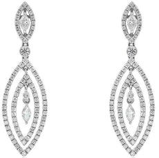 1.35CT DIAMOND 14KT WHITE GOLD 3D ROUND & MARQUISE DOUBLE HALO HANGING EARRINGS