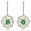 ESTATE 1.70CT DIAMOND & AAA EMERALD 14KT YELLOW GOLD 3D FLOWER HANGING EARRINGS