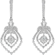 ESTATE 1.90CT DIAMOND 18KT WHITE GOLD CLUSTER TEAR DROP JOURNEY HANGING EARRINGS