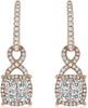 ESTATE 1.25CT DIAMOND 14KT ROSE GOLD 3D CLUSTER SQUARE INFINITY HANGING EARRINGS