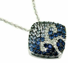 1.55CT DIAMOND & AAA BLUE SAPPHIRE 14KT WHITE GOLD SQUARE PAVE FLOATING PENDANT