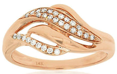 ESTATE .12CT DIAMOND 14KT ROSE GOLD 3D CLASSIC MULTI ROW LEAF FUN RING