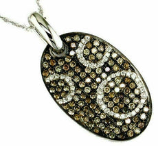 1.62CT WHITE & MOCHA DIAMOND 14K WHITE GOLD PAVE OVAL CIRCLE OF LIFE FUN PENDANT