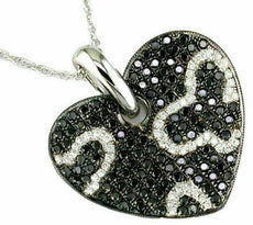 1.49CT WHITE & BLACK DIAMOND 14K WHITE GOLD 3D PAVE HEART BUTTERFLY LOVE PENDANT