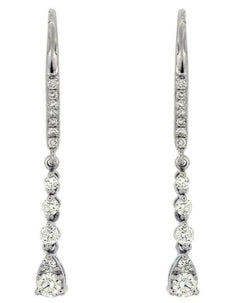 .37CT DIAMOND 14KT WHITE GOLD ROUND TEAR DROP CLASSIC LEVERBACK HANGING EARRINGS