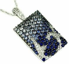 2.30CT DIAMOND & AAA BLUE SAPPHIRE 14KT WHITE GOLD 3D RECTANGULAR PAVE PENDANT