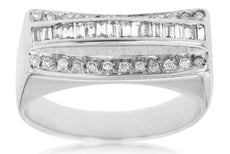 .43CT DIAMOND 14KT WHITE GOLD 3D ROUND AND BAGUETTE THREE ROW CLASSIC FUN RING