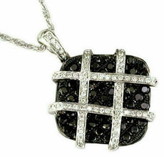 1.40CT WHITE & BLACK DIAMOND 14KT WHITE GOLD 3D SQUARE CHECKER FUN PENDANT