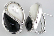 DIAMOND AAA ONYX & MOTHER OF PEARL 14KT WHITE GOLD TEAR DROP CLIP ON EARRINGS