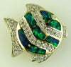 ESTATE .32CT DIAMOND & AAA OPAL 14KT YELLOW GOLD 3D HAPPY LUCKY FISH PENDANT