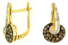 ESTATE .61CT WHITE & CHOCOLATE FANCY DIAMOND 14K YELLOW GOLD SWIRL MOON EARRINGS
