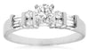 ESTATE .63CT DIAMOND 14KT WHITE GOLD 3D ROUND & BAGUETTE CLASSIC ENGAGEMENT RING