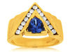 ESTATE 1.05CT DIAMOND & AAA TANZANITE 14KT YELLOW GOLD TRILLION ROUND FUN RING