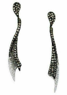 1.28CT WHITE & MOCHA DIAMOND 14KT WHITE GOLD 3D MULTI ROW DROP HANGING EARRINGS
