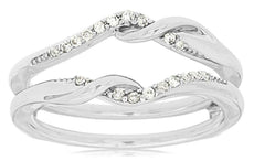 ESTATE .12CT DIAMOND 14KT WHITE GOLD 3D V SHAPE INSERT WEDDING ANNIVERSARY RING