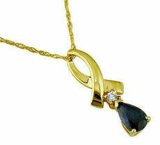 .58CT DIAMOND & AAA SAPPHIRE 14K YELLOW GOLD ROUND & PEAR SHAPE INFINITY PENDANT