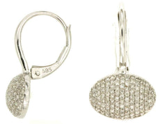 ESTATE .45CT DIAMOND 14KT WHITE GOLD 3D CLUSTER SIDEWAYS OVAL HANGING EARRINGS