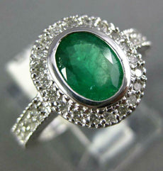1.27CT DIAMOND & AAA EMERALD 14KT WHITE GOLD OVAL HALO FILIGREE ENGAGEMENT RING