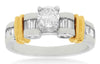 ESTATE .95CT DIAMOND 14K 2 TONE GOLD 3D CLASSIC ROUND & BAGUETTE ENGAGEMENT RING