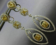 LARGE 2.81CT WHITE & FANCY YELLOW DIAMOND 18KT 2 TONE GOLD 3D HANGING EARRINGS