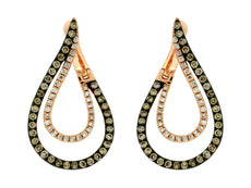 .64CT WHITE & CHOCOLATE FANCY DIAMOND 14KT ROSE GOLD TEAR DROP CLIP ON EARRINGS