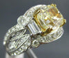 LARGE 4.21CT WHITE & FANCY YELLOW DIAMOND 14K WHITE GOLD CUSHION ENGAGEMENT RING