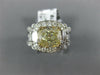 LARGE 4.21CT WHITE & FANCY YELLOW DIAMOND 14K WHITE GOLD CUSHION ENGAGEMENT RING