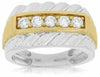 ESTATE WIDE .75CT ROUND DIAMOND 14KT TWO TONE GOLD CLASSIC FIVE STONE MENS RING