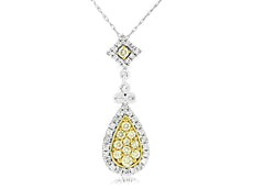 .59CT WHITE & FANCY YELLOW DIAMOND 14K WHITE GOLD SQUARE TEAR DROP PENDANT