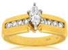 ESTATE .76CT DIAMOND 14KT YELLOW GOLD MARQUISE & ROUND CLASSIC ENGAGEMENT RING
