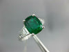 GIA 3.01CT DIAMOND & AAA EMERALD 18KT WHITE GOLD CUSHION CLASSIC ENGAGEMENT RING