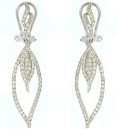 ESTATE .60CT DIAMOND 14KT WHITE GOLD 3D MULTI LEAF CLIP ON HANGING EARRINGS