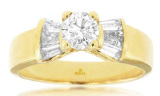 .90CT DIAMOND 14KT YELLOW GOLD 3D ROUND & BAGUETTE BOW SHAPED ENGAGEMENT RING