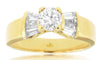 .90CT DIAMOND 14KT YELLOW GOLD 3D ROUND & BAGUETTE BOW SHAPED ENGAGEMENT RING