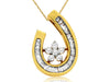 1.0CT DIAMOND 14KT YELLOW GOLD ROUND AND BAGUETTE FLOWER HORSESHOE LOVE PENDANT