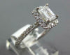 GIA LARGE 1.26CT DIAMOND 14K WHITE GOLD EMERALD CUT & ROUND HALO ENGAGEMENT RING