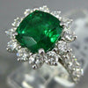 GIA LARGE 5.03CT DIAMOND & AAA EMERALD 18K WHITE GOLD 3D CUSHION ENGAGEMENT RING