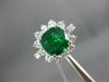 GIA LARGE 5.03CT DIAMOND & AAA EMERALD 18K WHITE GOLD 3D CUSHION ENGAGEMENT RING