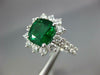 GIA LARGE 5.03CT DIAMOND & AAA EMERALD 18K WHITE GOLD 3D CUSHION ENGAGEMENT RING
