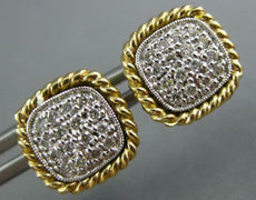 ESTATE .36CT DIAMOND 14KT 2 TONE GOLD 3D SQUARE ROPE CLASSIC PAVE STUD EARRINGS
