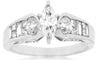 1.0CT DIAMOND 14KT WHITE GOLD 3D MARQUISE PRINCESS & BAGUETTE ENGAGEMENT RING