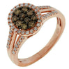 ESTATE .62CT WHITE & CHOCOLATE FANCY DIAMOND 14KT ROSE GOLD CLUSTER PROMISE RING
