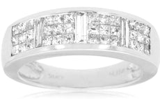 1.0CT DIAMOND 14KT WHITE GOLD 3D INVISIBLE PRINCESS & BAGUETTE ANNIVERSARY RING