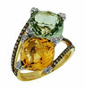 WIDE 11.15CT WHITE & MOCHA DIAMOND AAA AMETHYST & CITRINE 14KT YELLOW GOLD RING