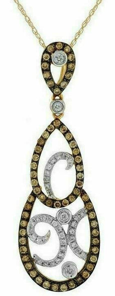 .55CT WHITE & CHOCOLATE FANCY DIAMOND 14KT YELLOW GOLD TEAR DROP JOURNEY PENDANT