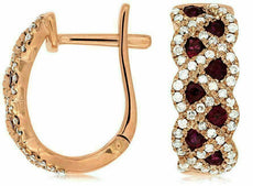 ESTATE .94CT DIAMOND & AAA RUBY 14KT ROSE GOLD 3D ETOILE LEVERBACK EARRINGS